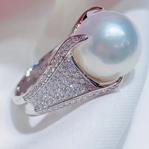 Classy Faux Pearl Ring with Pave' Zircons